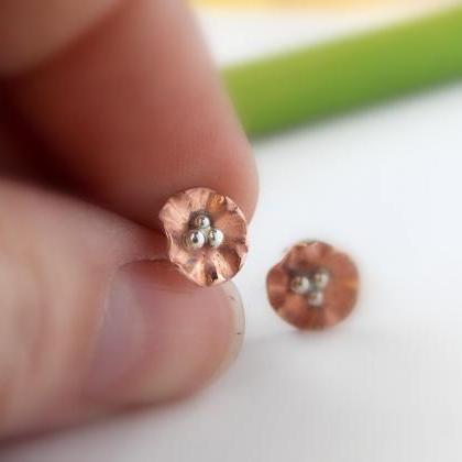Mini Copper Flower Post Earrings, Super Minis