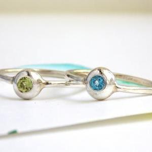One Birthstone Pebble Stacking Ring: Sterling..