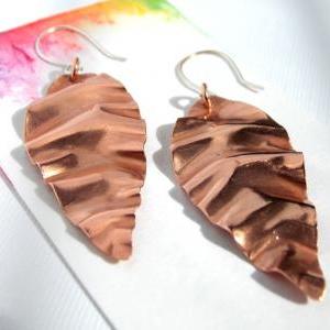 Abstract Leaf Earrings-- Copper Leaf Earrings,..