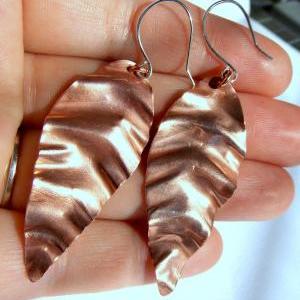 Abstract Leaf Earrings-- Copper Leaf Earrings,..