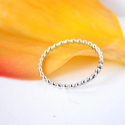 Beaded Stacking Ring - Sterling Silver Ring,..