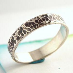 Oxidized Hammer Textured Ring -sterling Silver..