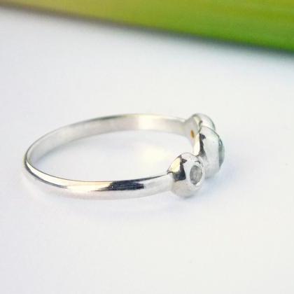 Three Stone Recycled Sterling Silver Ring - White..