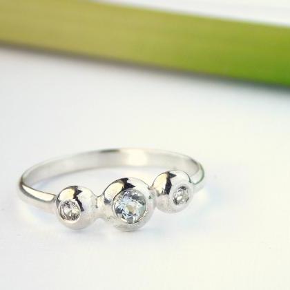 Three Stone Recycled Sterling Silver Ring - White..