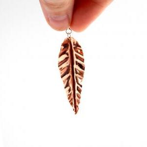 Ruffled Leaf Earrings - Copper Leaf Earrings /..