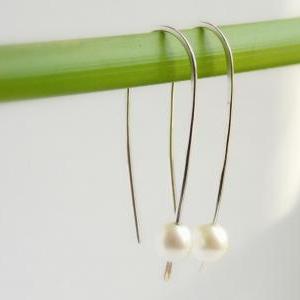 Sterling Silver Pearl Earrings: Minimalist,..