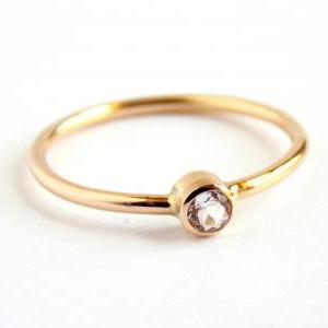 Gold White Topaz Ring: 14k Solid Gold Ring, White..