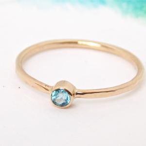 Simple Birthstone Ring W/ Hammered Band:..