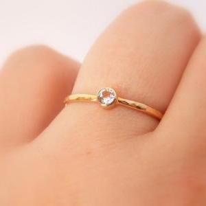 Simple Birthstone Ring W/ Hammered Band:..