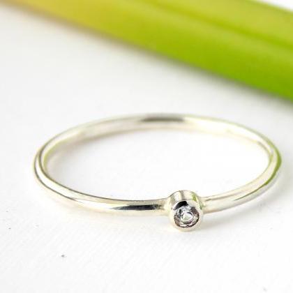 Tiny Birthstone Ring: Silver Ring, Sterling Silver..
