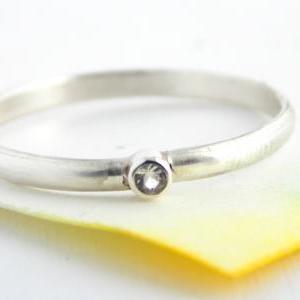 Tiny Domed Band Birthstone Ring: Sterling Silver..