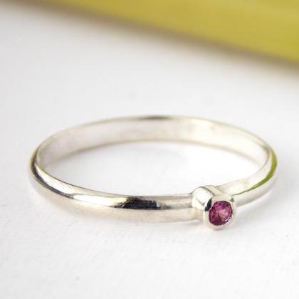 Tiny Domed Band Birthstone Ring: Sterling Silver..