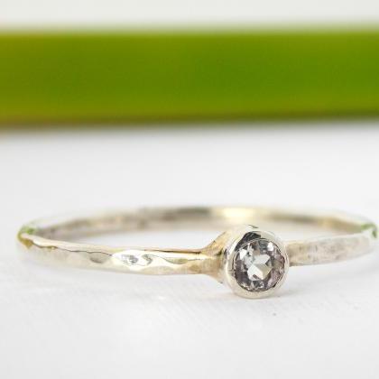Sterling Silver Birthstone Ring W/ Hammered Band -..