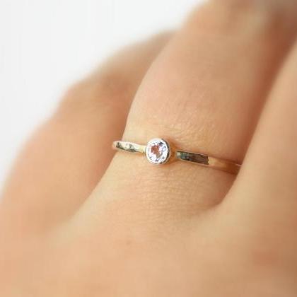 Sterling Silver Birthstone Ring W/ Hammered Band -..