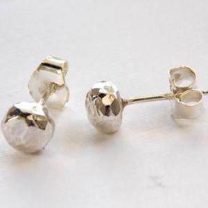 Hammer Textured Pebble Earrings: Simple Studs,..