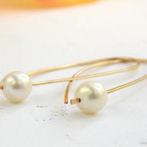 Golden Pearl Earrings - Modern Simple Earrings,..