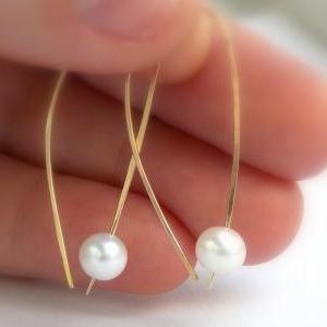 Golden Pearl Earrings - Modern Simple Earrings,..
