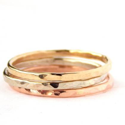 3 Gold Reflection Rings: 14k Gold, Dainty Ring,..
