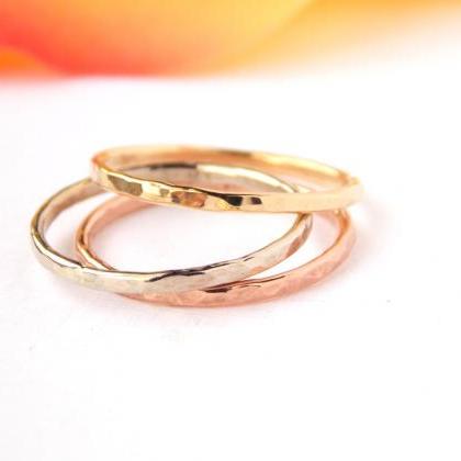 3 Gold Reflection Rings: 14k Gold, Dainty Ring,..