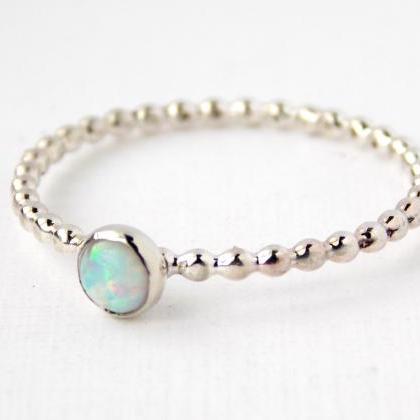 Opal Beaded Cab Ring: Stackable Birthstone Ring,..