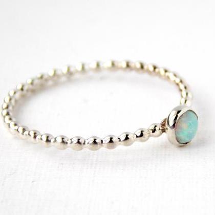Opal Beaded Cab Ring: Stackable Birthstone Ring,..