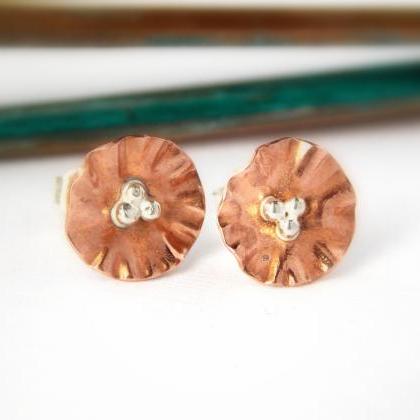 Flower Earrings: Sterling Silver, Copper Flower,..