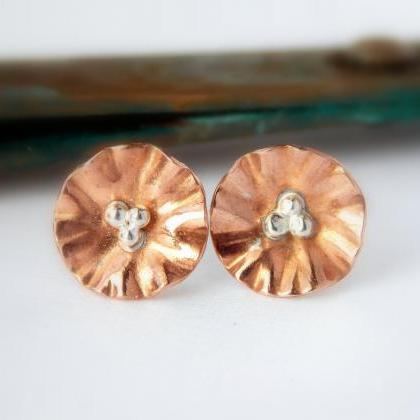 Flower Earrings: Sterling Silver, Copper Flower,..