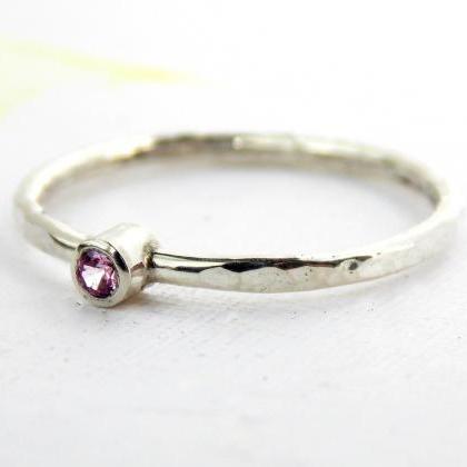 Tiny Hammered Birthstone Ring: Sterling Silver..