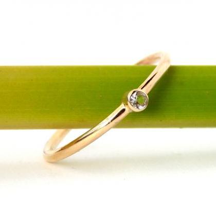Tiny Gold White Topaz Ring: 14k Solid Gold Ring,..