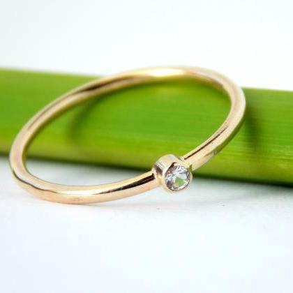 Tiny Gold White Topaz Ring: 14k Solid Gold Ring,..