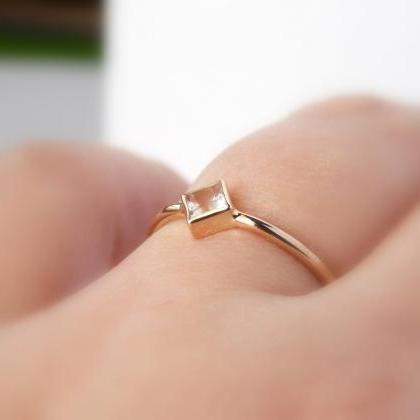Princess Cut Engagement Ring: 14k Solid Gold Ring,..
