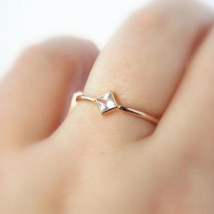 Princess Cut Engagement Ring: 14k Solid Gold Ring,..