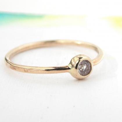 Gold Pebble Engagement Ring: 14k Gold Ring, White..