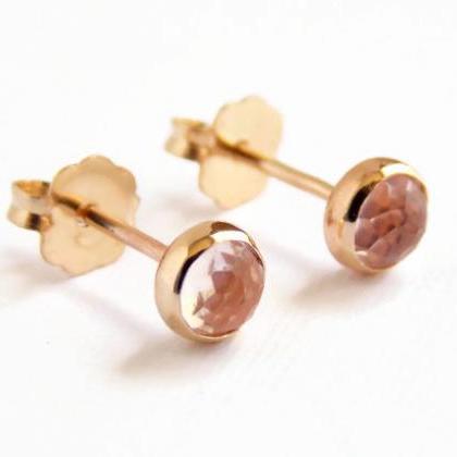 Rose Quartz Stud Earrings: Rose Cut Post Earrings,..