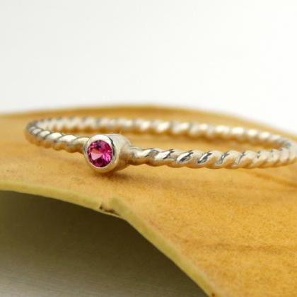 Tiny Rope Birthstone Ring: silver r..