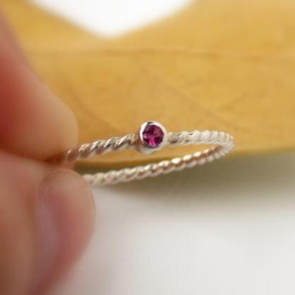 Tiny Rope Birthstone Ring: silver r..