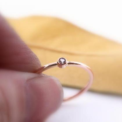 Tiny Diamond Ring: 14K Solid Gold r..