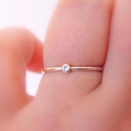 Tiny Diamond Ring: 14K Solid Gold r..