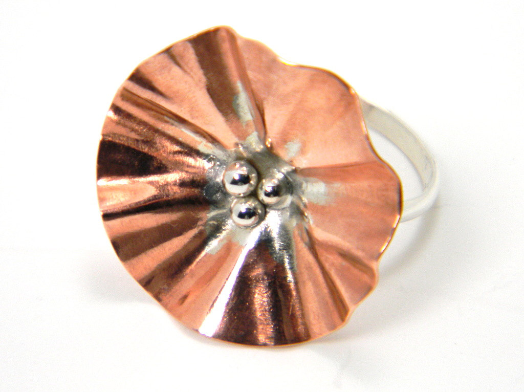 Copper Flower Ring- Sterling Silver Ring