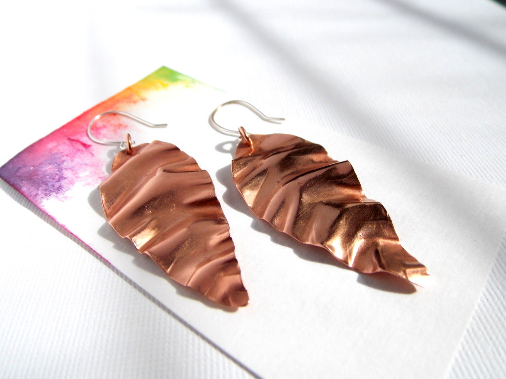 Abstract Leaf Earrings-- Copper Leaf Earrings, Modern Earrings, Leaf Earrings, Copper Earrings