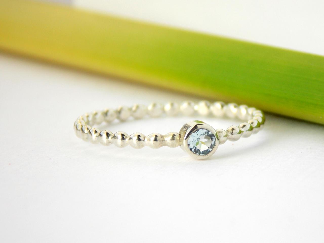 Dainty Beaded Birthstone Ring - ONE stackable birthstone ring, sterling silver ring, birthstone ring, simple ring, dainty ring