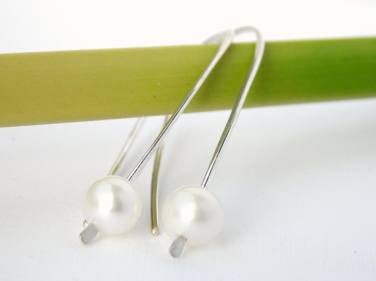 Sterling Silver Pearl Earrings: Minimalist, Contemporary, Pearl Earrings, Simple Earrings, Modern Earrlings, Sterling Silver Earrings