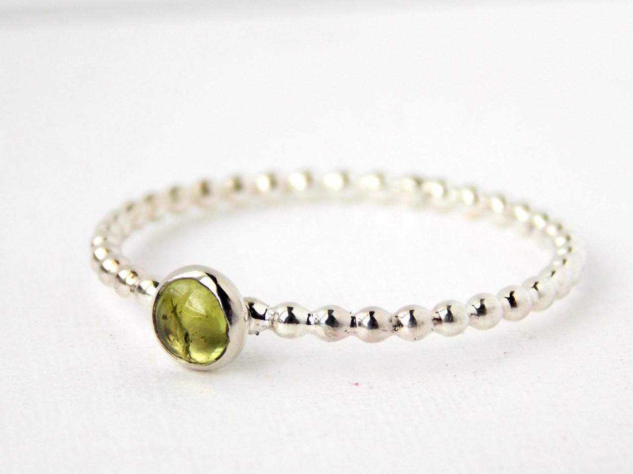 Peridot Beaded Cab Ring: stackable birthstone ring, sterling silver ring, birthstone ring, Peridot ring, green ring, August birthstone ring