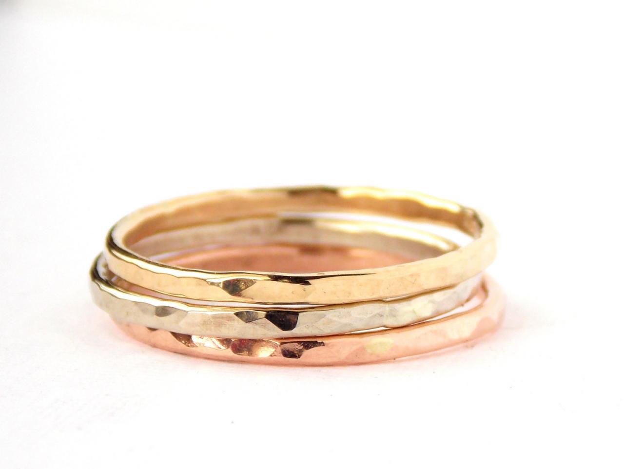 3 Gold Reflection Rings: 14k Gold, Dainty Ring, Simple Ring, Gold Ring, Rose Gold, White Gold, Yellow Gold, Hammered Ring, Skinny Ring