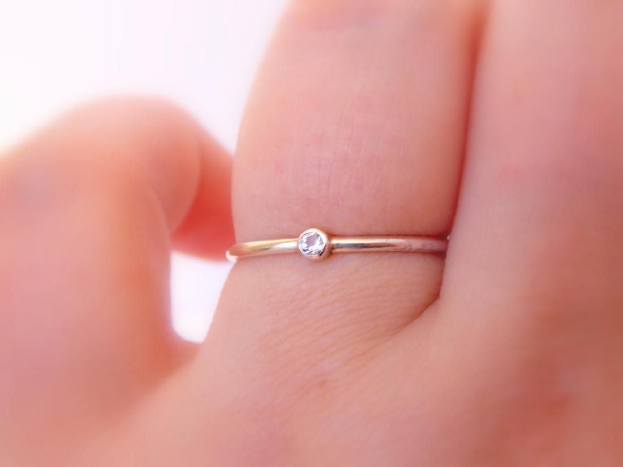 Tiny Gold White Topaz Ring: 14k Solid Gold Ring, White Topaz, Dainty Ring, Simple Ring, Gold Ring, Tiny Ring, Wedding Ring, Engagement Ring