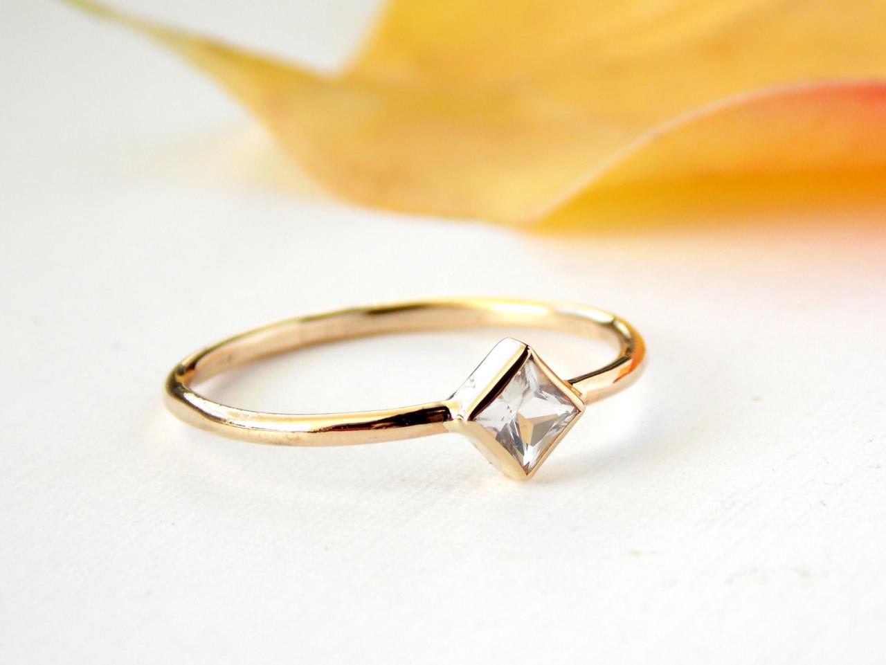 Princess Cut Engagement Ring: 14k Solid Gold Ring, White Topaz Ring, Simple Ring, Gold Ring, Wedding Ring, Engagement Ring
