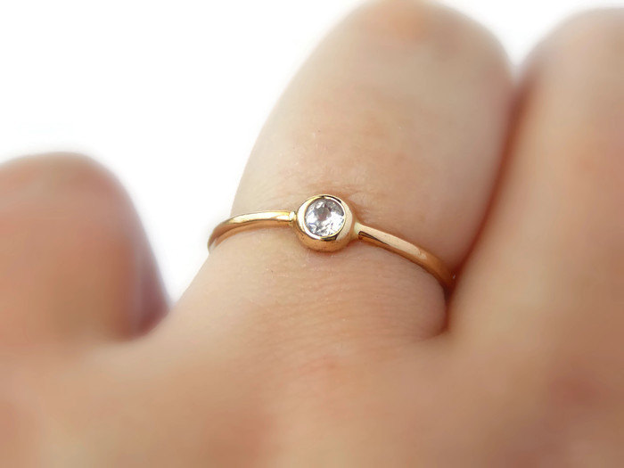 Gold Pebble Engagement Ring: 14k Gold Ring, White Topaze Ring, Wedding Ring, Engagement Ring, Pebble Ring, Simple Ring, Mother Ring