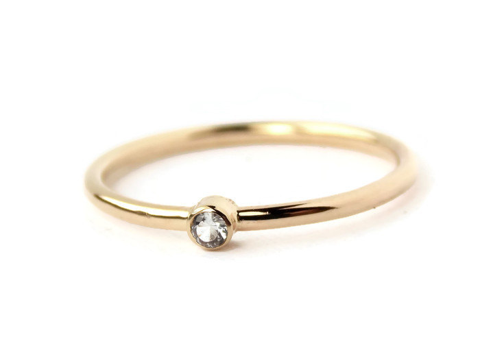 Tiny Diamond Ring: 14K Solid Gold ring, diamond ring, petite ring, dainty ring, simple ring, gold ring, wedding ring, engagement ring